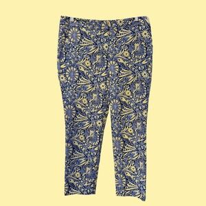 Wms Talbots Blue and Yellow Floral Print Petite Slim Ankle Pants Size 12P